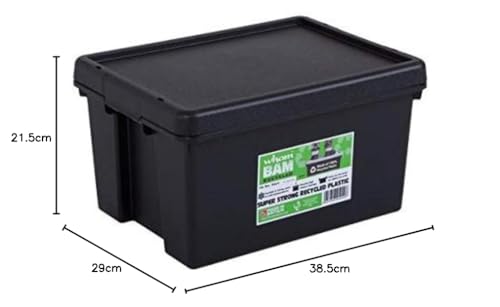 Wham Bam 100% Recycled Super Strong Impact Resistant Black Re-Usable Storage Boxes With Lids 16 Litre 38.5 x 29 x 21.5cm (1 Box)
