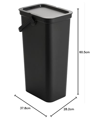Moda Recycling Bin with Handle 40L Plastic Slim Kitchen Bin with Lift Top Lid & Locking Handle for Storage Recycled Rubbish Organiser Container Dustbin - Black