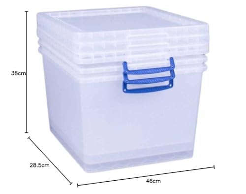 3 x , 33.5 litres, nestable box with lid, 380 mm x 460 mm x 285 mm, transparent