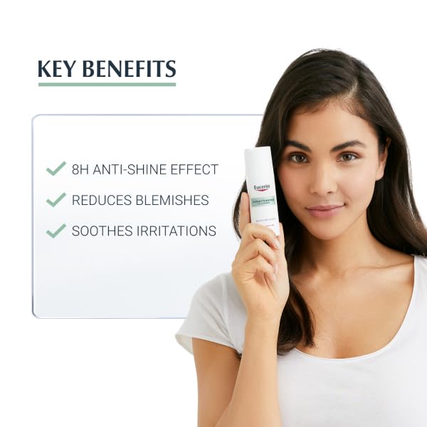 Eucerin DermoPurifyer Oil Control Mattifying Fluid 50ml, Provides 8 Hours of Shine Control for Oily Skin, Soothing Fluid with Salicylic Acid