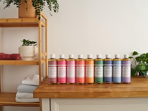 Dr Bronner's 18-in-1 Rose Pure Castole Liquid Soap, Made with Organic Oils, Used for Face, Body, Hair, Laundry, Pets and Dishes, Certified Fair Trade & Vegan Friendly, 473ml Recycled Bottle