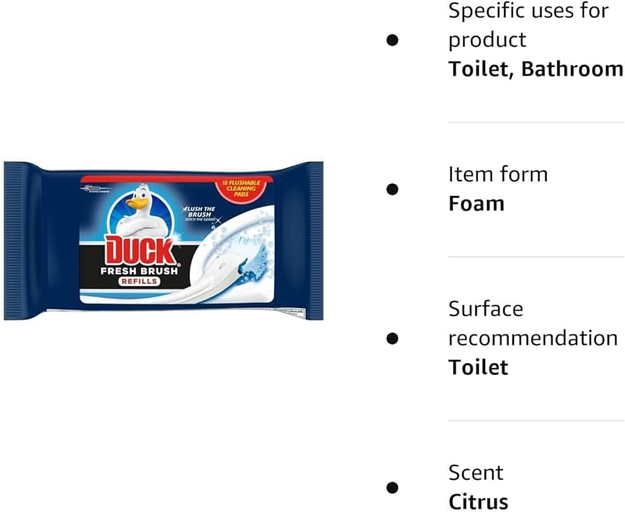 36 Refills Packs Flushable Cleaning Pads of Duck Toilet Cleaner Fresh Brush Refills (3x12)