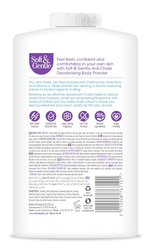 SOFT & GENTLE Fresh Cotton Talc Free Cotton Body Powder 250g, Deodorising Personal Hygiene Against Moisture, Friction and Odour, Prevent Smudging After Self-Tanning and Facial Makeup