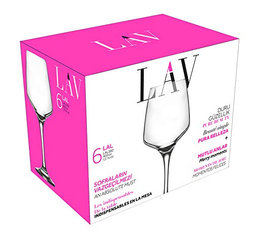 LAV 6x Clear 400ml Lal Red Wine Glasses - Large Glass White Rose Long Stem Cocktail Party Drinking Goblet Gift Set