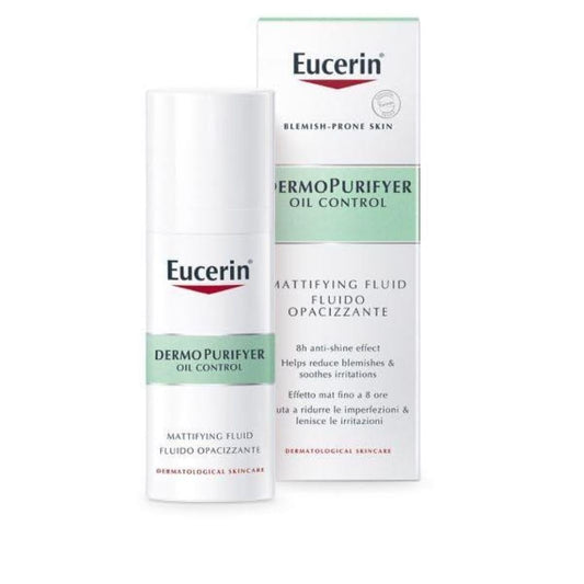 Eucerin DermoPurifyer Oil Control Mattifying Fluid 50ml, Provides 8 Hours of Shine Control for Oily Skin, Soothing Fluid with Salicylic Acid