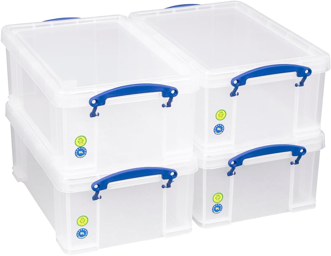 Plastic 9 Litre Box, Clear, MEGA-Deal, Pack of 4 Boxes