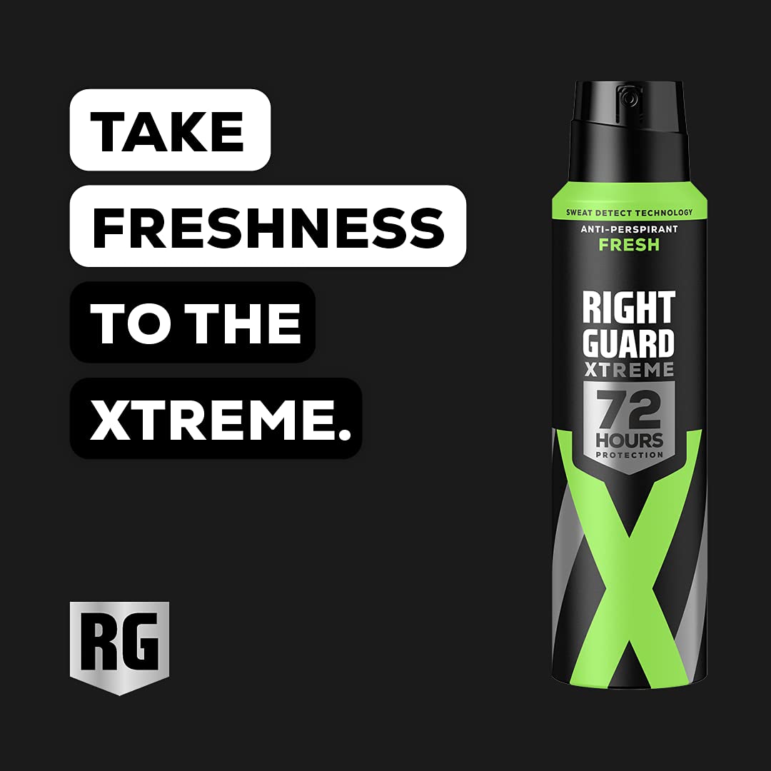 Right Guard Mens Deodorant, Xtreme Fresh 72H High-Performance Anti-Perspirant Spray, Multipack 6 x 150 ml