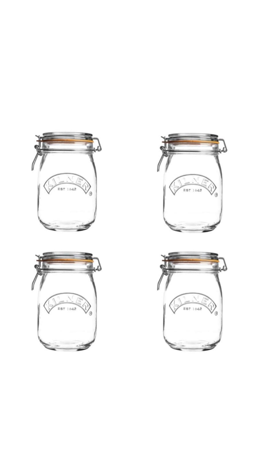 Kilner Clip Top Round Jar - 1000ml (Pack 4)