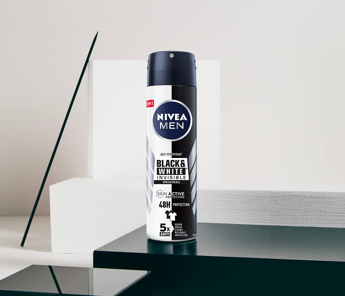 NIVEA Men Black & White Invisible Original Spray 6 x 150 ml, Men's Deodorant 72h, Deodorant Antiperspirant Spray Against Odours, Sweat, Residues, Irritations and Stains on Light and Dark Fabrics