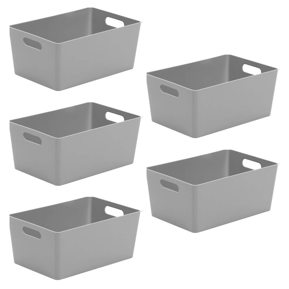 Wham Bam 4.02 Cool Grey Plastic Studio Storage Baskets Office Home & Kitchen Tidy Organiser 25.5 x 17 x 11cm (5 Baskets)