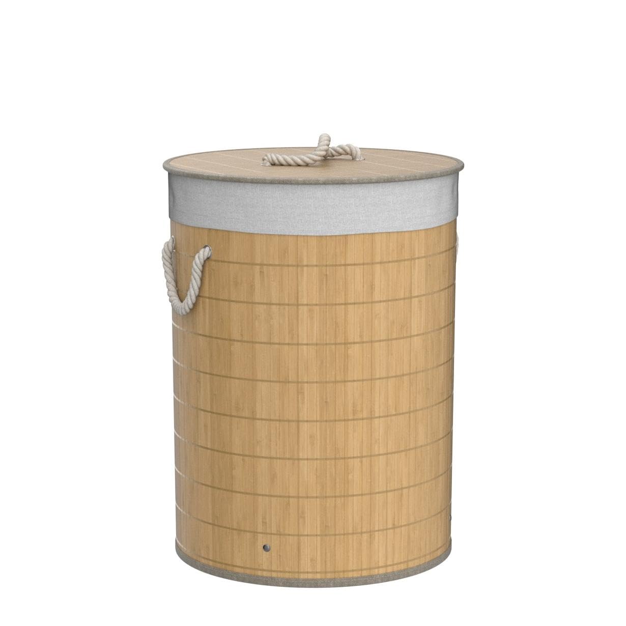COUNTRY CLUB Round Bamboo Laundry Hamper Basket Clothes Storage Organizer with Lid, Natural, 35 x 35 x 50cm