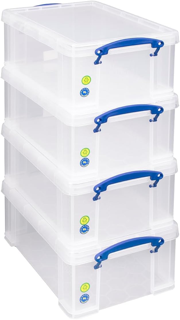 Plastic 9 Litre Box, Clear, MEGA-Deal, Pack of 4 Boxes