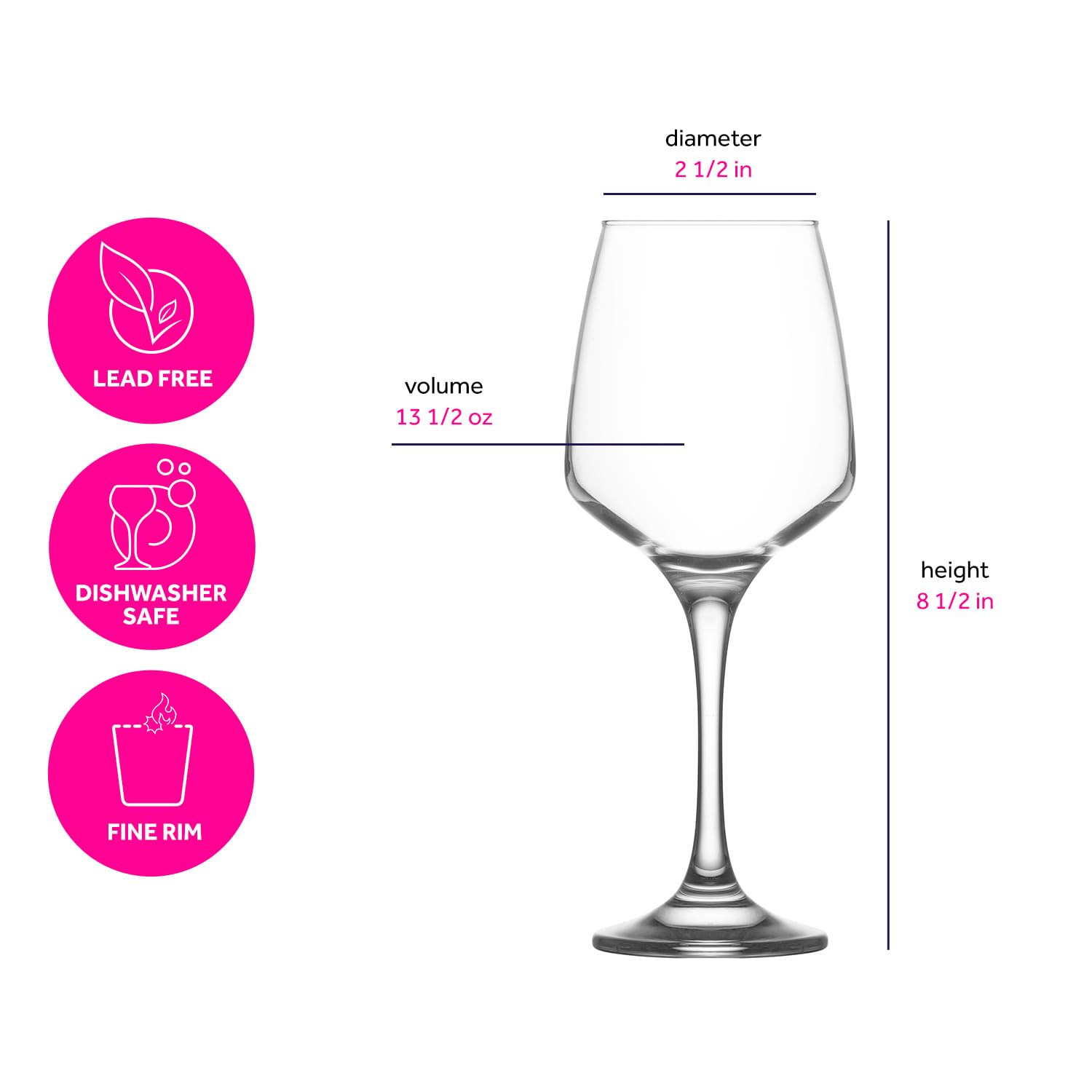 LAV 6x Clear 400ml Lal Red Wine Glasses - Large Glass White Rose Long Stem Cocktail Party Drinking Goblet Gift Set