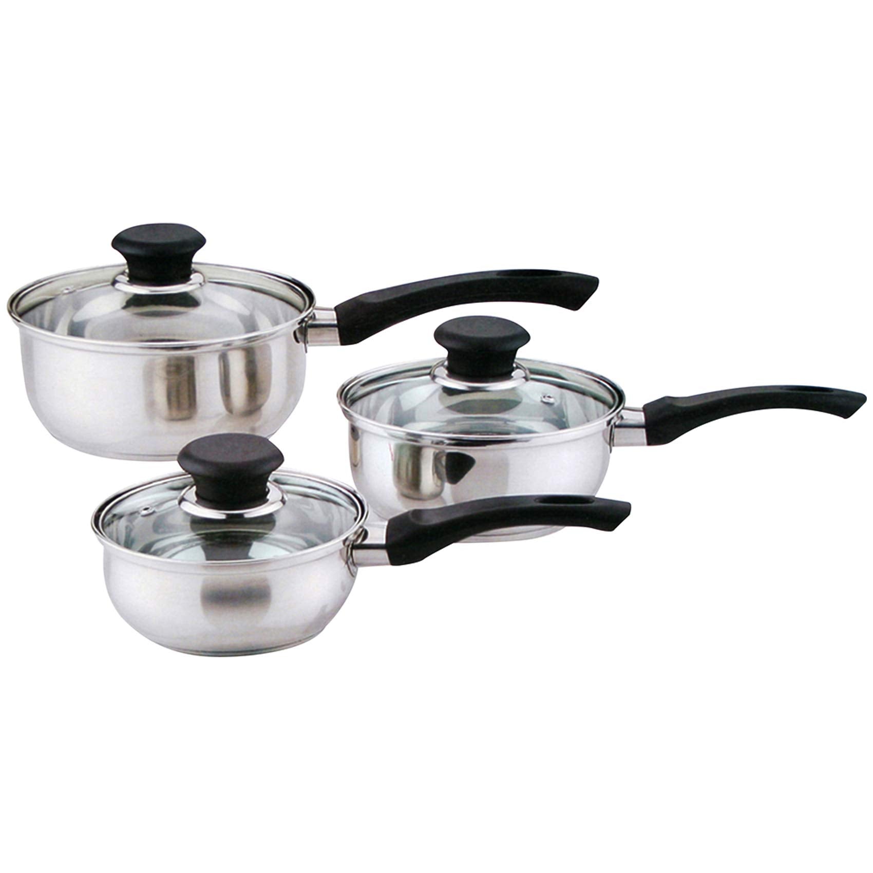 6 Pcs Stainless Steel Saucepan Essential Cookware Set with Glass Lids & Sturdy Handles Pot Prima Kitchen Cook Home Chef Cooking Sauce Pan Housewarming Gifts UK Free P&P, Silver