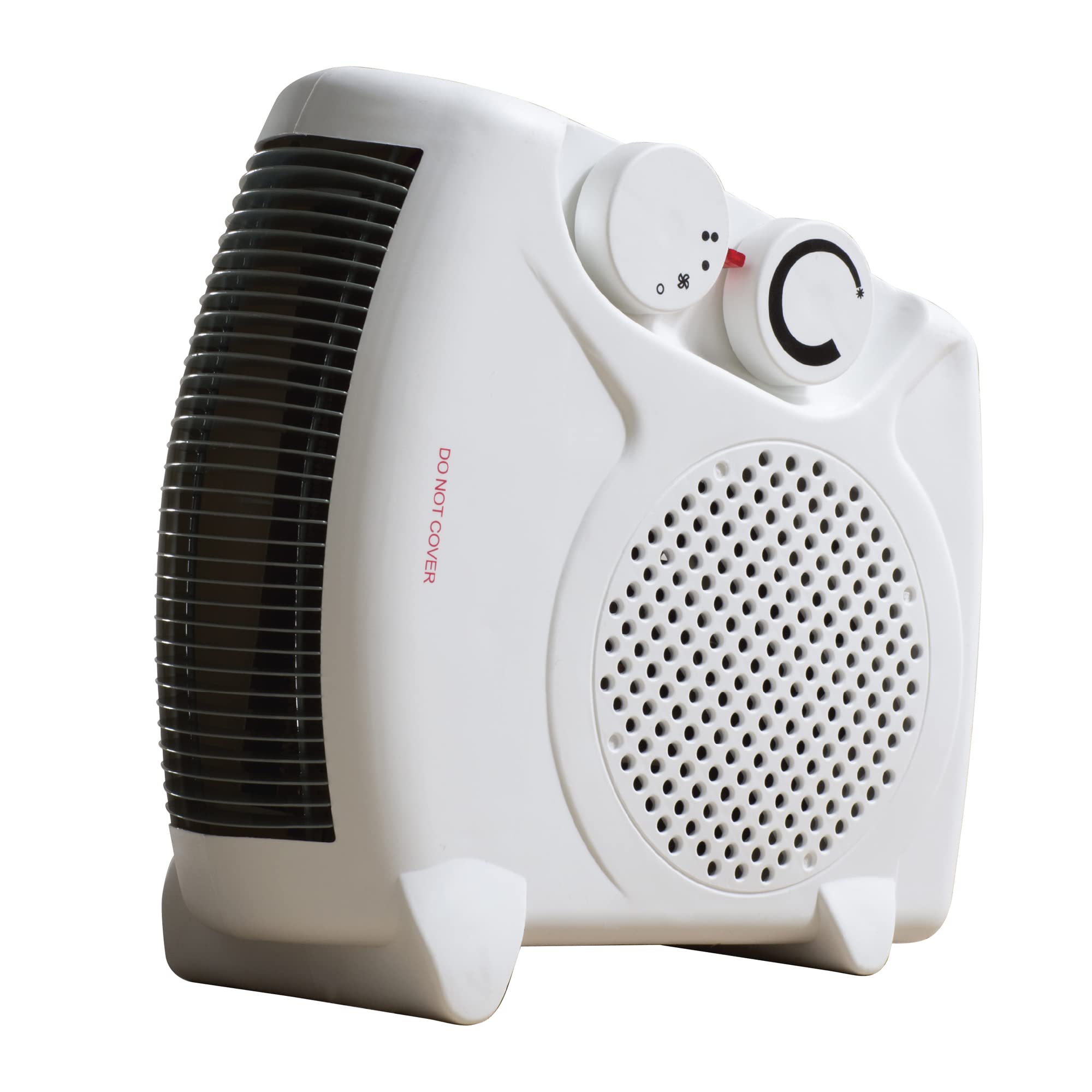 Electric Fan Heater Upright and Flat Portable Heater With Carry Handle Safety Cut-Out Feature Adjustable Control & Fan Only Setting 2000W - White