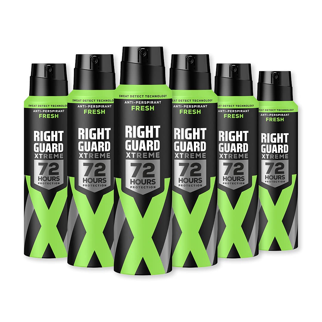Right Guard Mens Deodorant, Xtreme Fresh 72H High-Performance Anti-Perspirant Spray, Multipack 6 x 150 ml