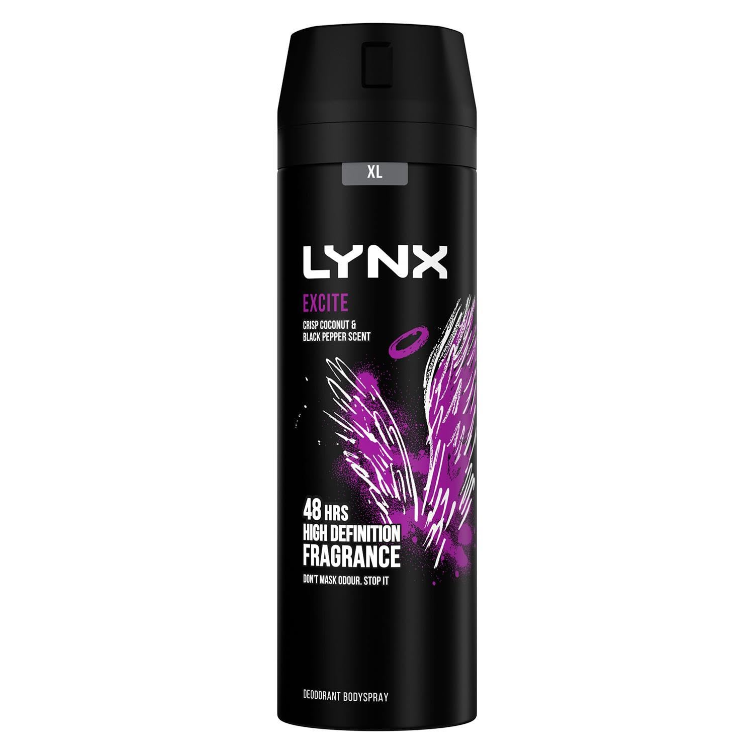 Lynx XL Body Spray 48-Hours High Definition Men's Fragrance Protect from Sweat and Odour with the Unique Scent Masculine Deodorant Spray for Men, 200ml (Excite, Buy 3)