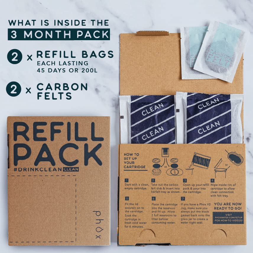 Clean Refill Pack for Phox Water Filters, 3 Month Supply (Clean)
