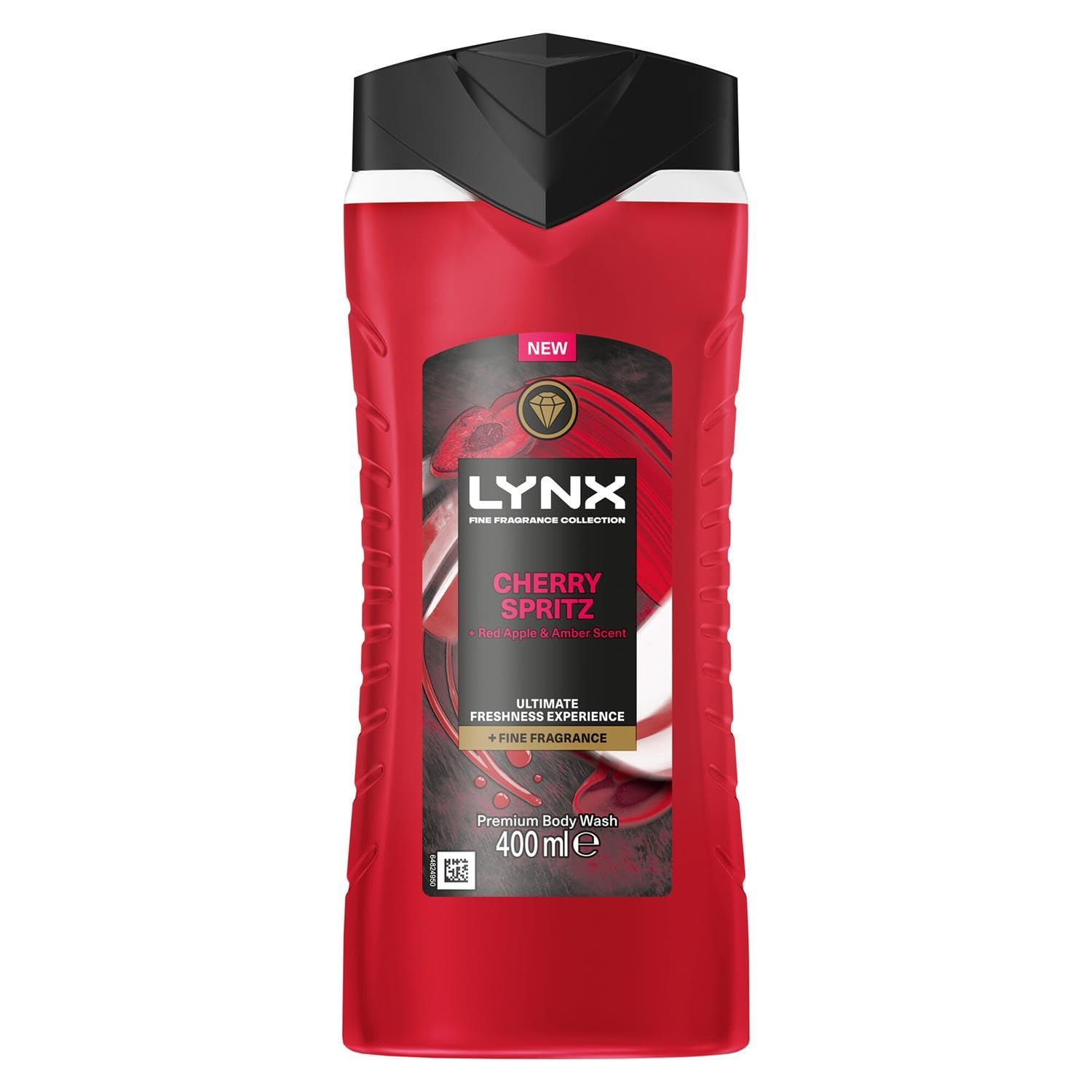 Lynx Fine Fragrance Collection of Cherry Spritz Body Spray 150ml and Deodorant Stick 50ml with Body Wash 400ml Infused with a Cherry, Red Apple and Amber Scent for Long Lasting Freshness