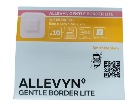 ALLEVYN Gentle Border Lite: Advanced 5cm x 5cm Silicone Gel Adhesive Hydrocellular Dressings - Pack of 10