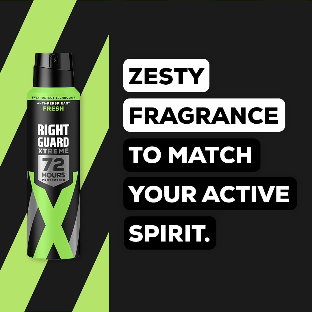 Right Guard Mens Deodorant, Xtreme Fresh 72H High-Performance Anti-Perspirant Spray, Multipack 6 x 150 ml