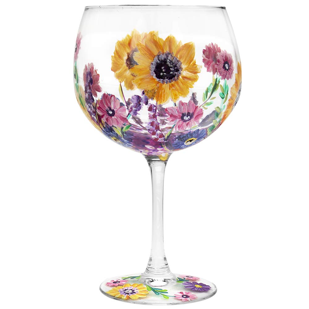 The Leonardo Collection Hand Painted Sunflower Gin Glass by Lynsey Johnstone with Gift Box, Multicoloured, JNS_475169