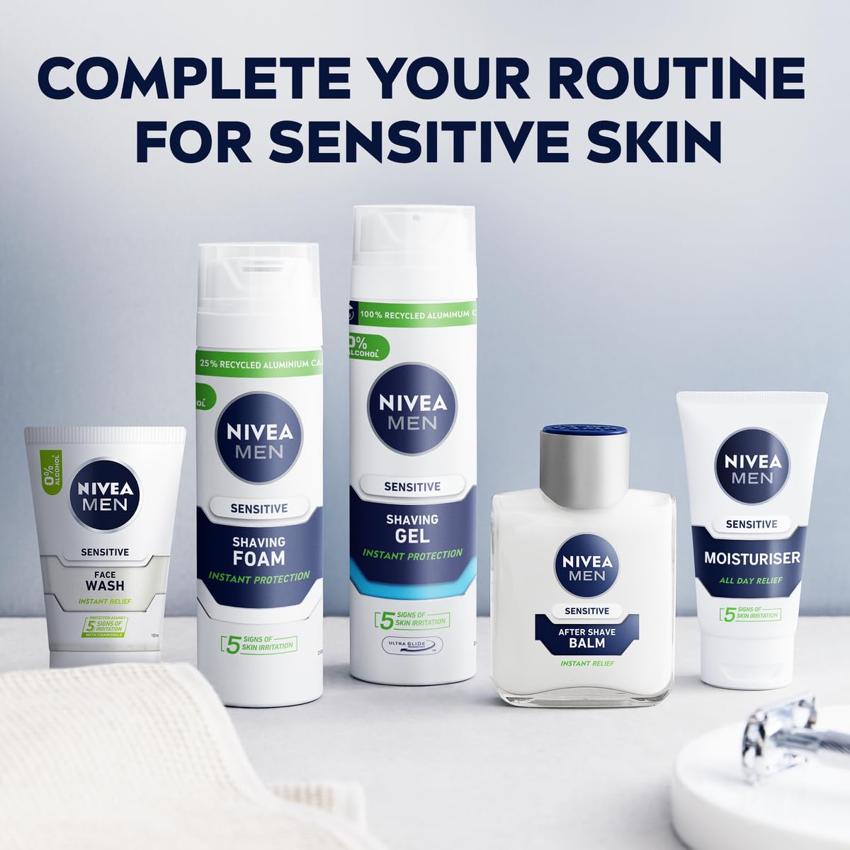 NIVEA MEN Sensitive Shaving Foam Pack of 6 (6 x 200ml) Sensitive Skin Shaving Foam, Shave Gel for Men, Shaving Gel for Irritated & Dry Skin with Witch Hazel