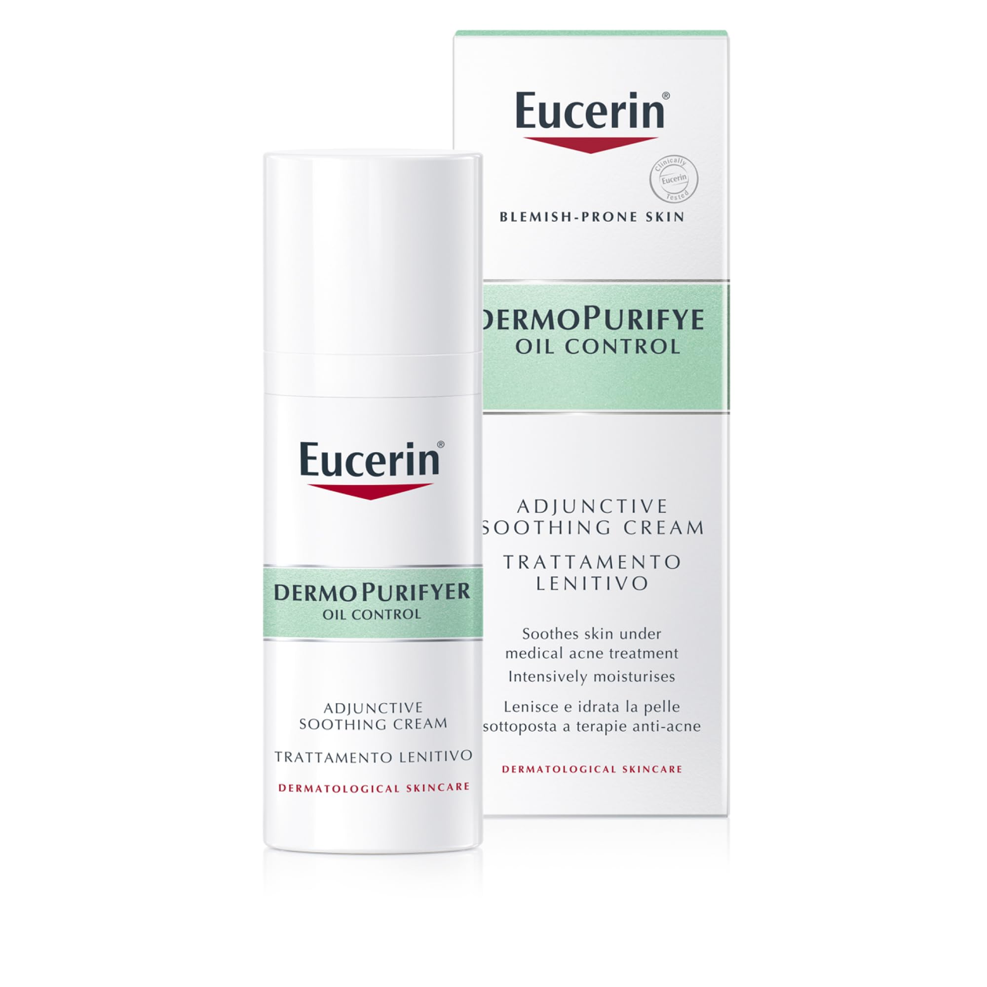 Eucerin DermoPurifyer Oil Control Adjunctive Soothing Cream 50ml, Protective Face Moisturiser for Blemish-Prone Skin Going Through Treatment, Soothing Cream for Very Dry Skin