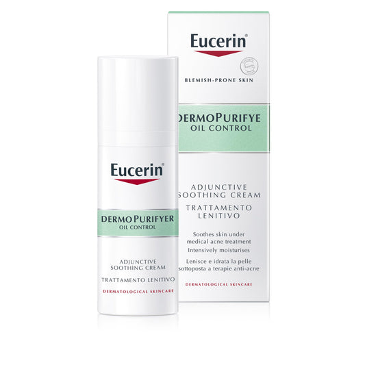 Eucerin DermoPurifyer Oil Control Adjunctive Soothing Cream 50ml, Protective Face Moisturiser for Blemish-Prone Skin Going Through Treatment, Soothing Cream for Very Dry Skin