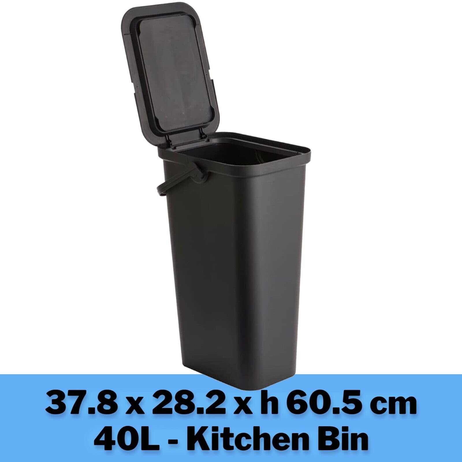Moda Recycling Bin with Handle 40L Plastic Slim Kitchen Bin with Lift Top Lid & Locking Handle for Storage Recycled Rubbish Organiser Container Dustbin - Black