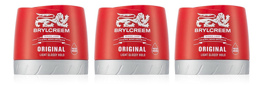 3x Brylcreem ORIGINAL LIGHT GLOSSY HOLD Mens Hair Styling Cream RED TUB 150ml