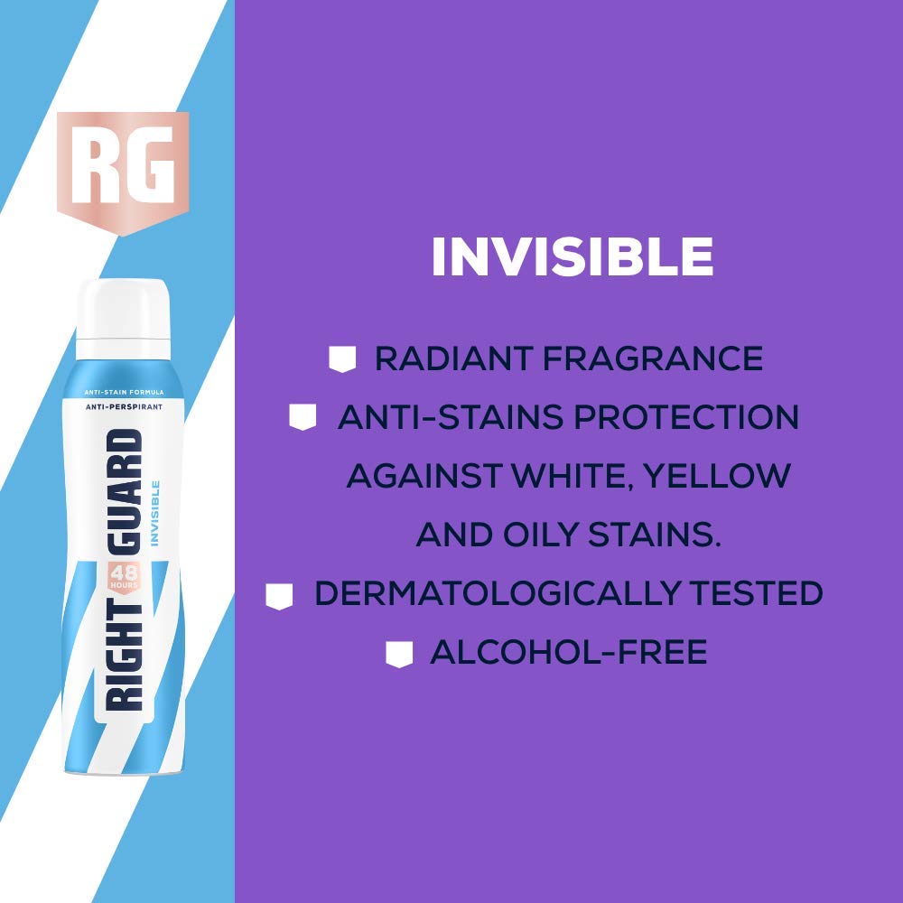 Right Guard Women's Deodorant, Total Defence 5 Invisible Anti-Perspirant Spray, Multipack 6 x 150 ml