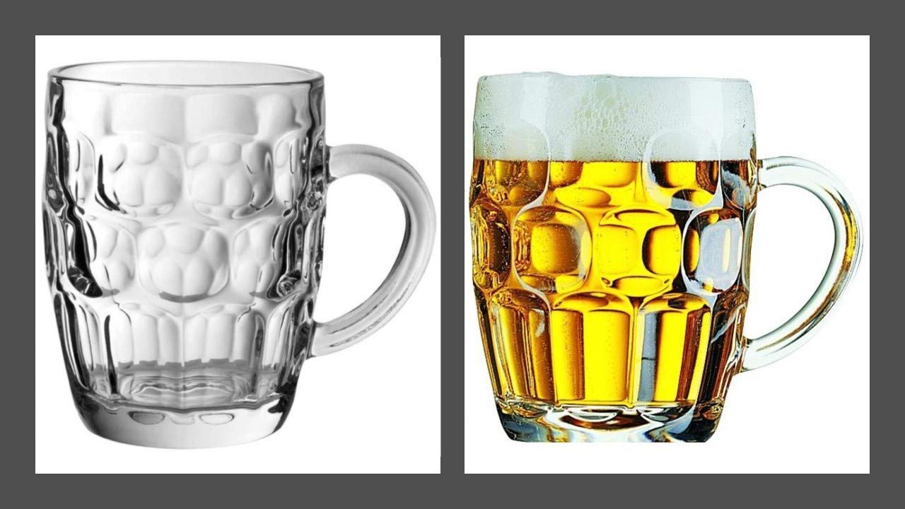 Traditional Glass Pint Tankards CE - Set of 2 | Also known as Dimpled Beer Tankard, Britannia Pint Mug, Beer Stein, Beer Mug