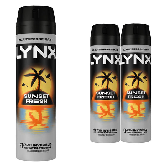 Lynx XL Sunset Fresh Antiperspirant Multipack With Mango and Mandarin Scent Long Lasting Fragrance with 72 Hours Invisible Sweat Protection Deodorant Spray for Men 200 ml, 3 Pack