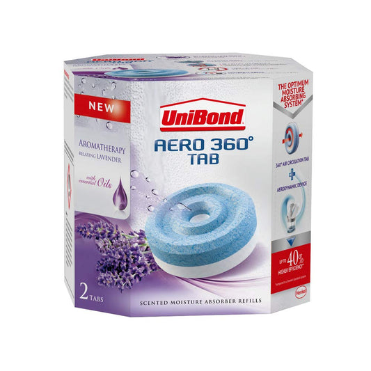 UniBond AERO 360° Moisture Absorber Lavender Refill Tab, Aromatherapy, Ultra-Absorbent and Odour-Neutralising, for AERO 360° Dehumidifier, Condensation Absorbers, Twin Pack (2 x 450 g)