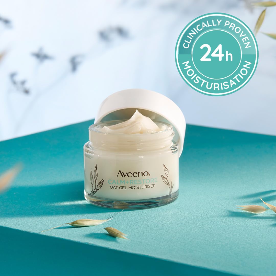 Aveeno Face Calm+Restore Oat Gel Moisturiser (1x 50ml), Face Moisturiser to Instantly Soothe and Replenish the Skin's Moisture Barrier, Intensely Nourishing Day Cream, Suitable for Sensitive Skin