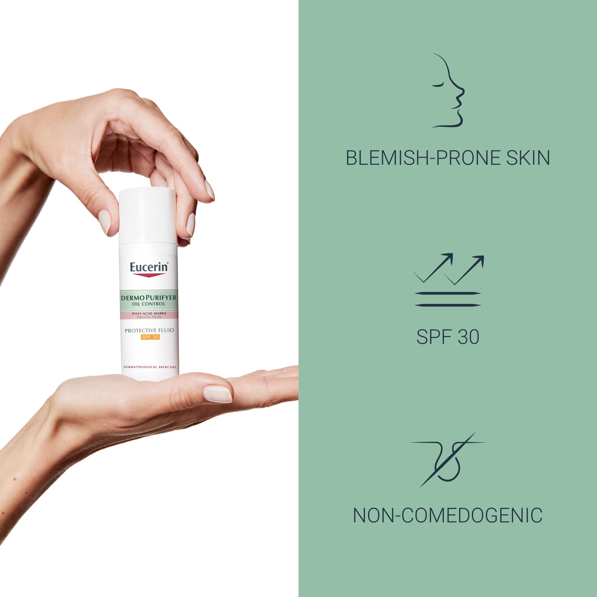Eucerin DermoPurifyer Protective Fluid SPF30 50ml, Advanced Protective Skincare for Oily, Blemish-Prone Skin, Non-Greasy and Mattifying Sun Protection