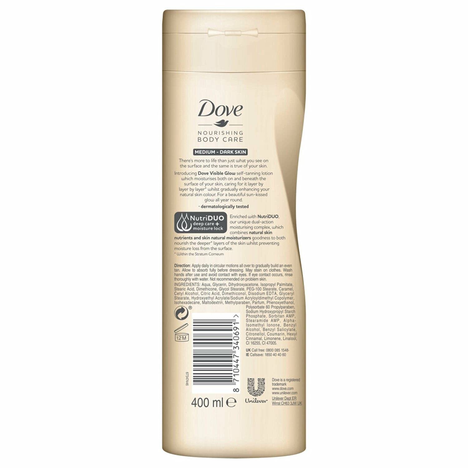 3 Pack Dove Visible Glow Self Tan Lotion Medium to Dark for Gradual Skin Tone, 400ml