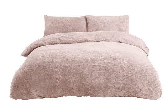Teddy Fleece Duvet Cover Quilt Bedding Set with Pillow Cases Thermal Warm Cosy Super Soft - Blush Pink, King