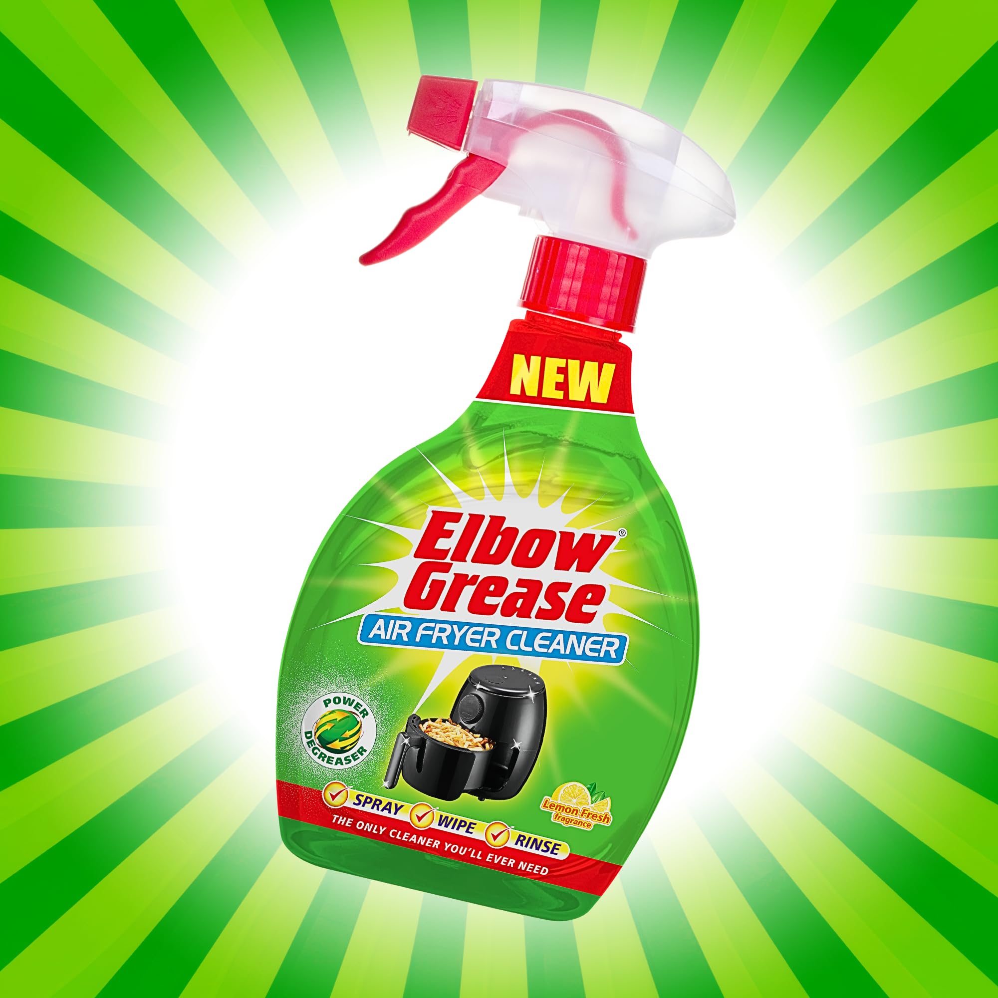 Elbow Grease Air Fryer Cleaner Spray | Spray, Foam, Wipe, Rinse - Cuts Through Dirt, Grease & Grime (Lemon Fresh, 500ml)