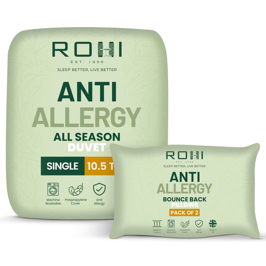 Rohi Anti-Allergy Single Duvet 10.5 Tog with 2 Deluxe Pillows – Midweight – Luxurious Comfort All Season Duvet – Soft & Breathable Corvin Quilt
