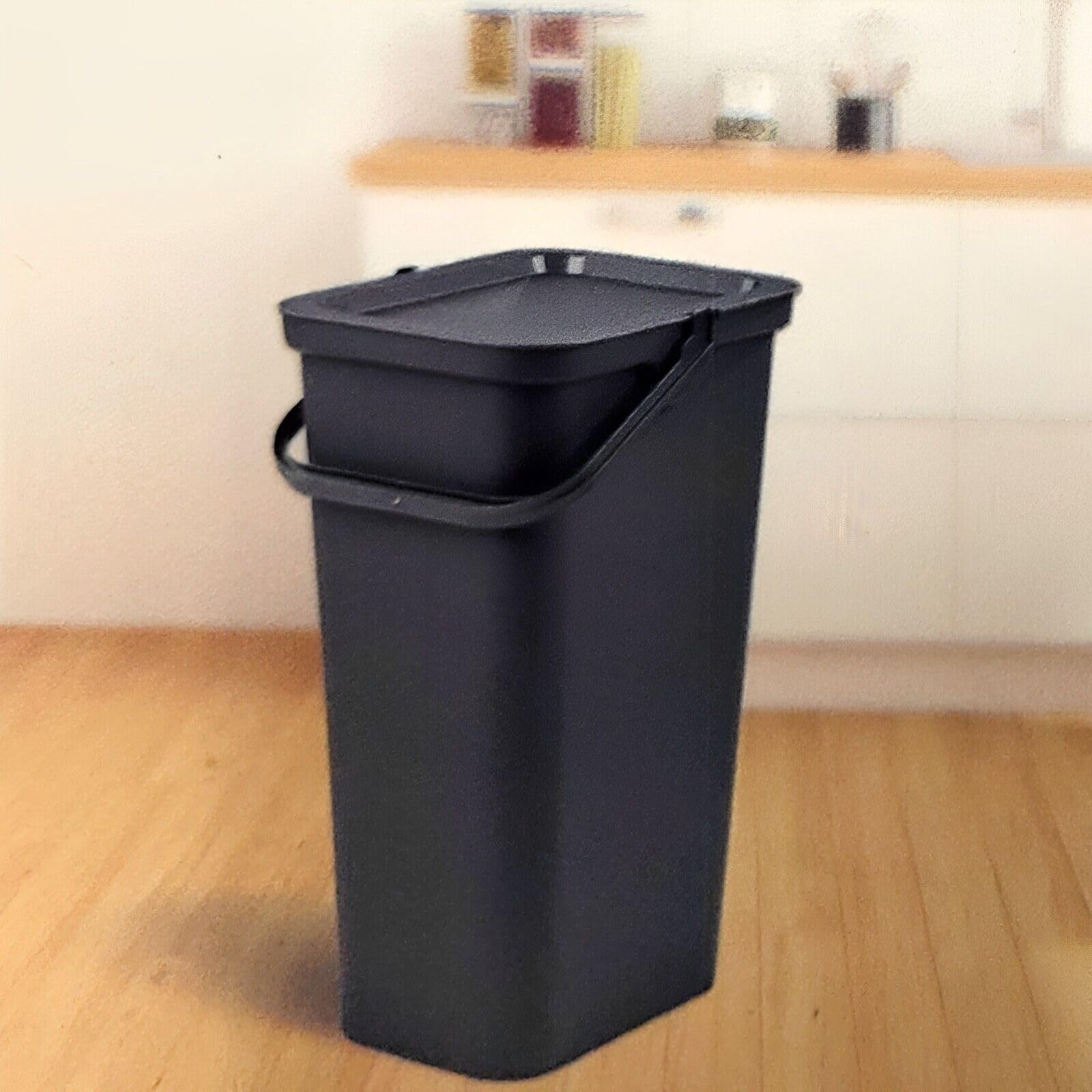 Moda Recycling Bin with Handle 40L Plastic Slim Kitchen Bin with Lift Top Lid & Locking Handle for Storage Recycled Rubbish Organiser Container Dustbin - Black