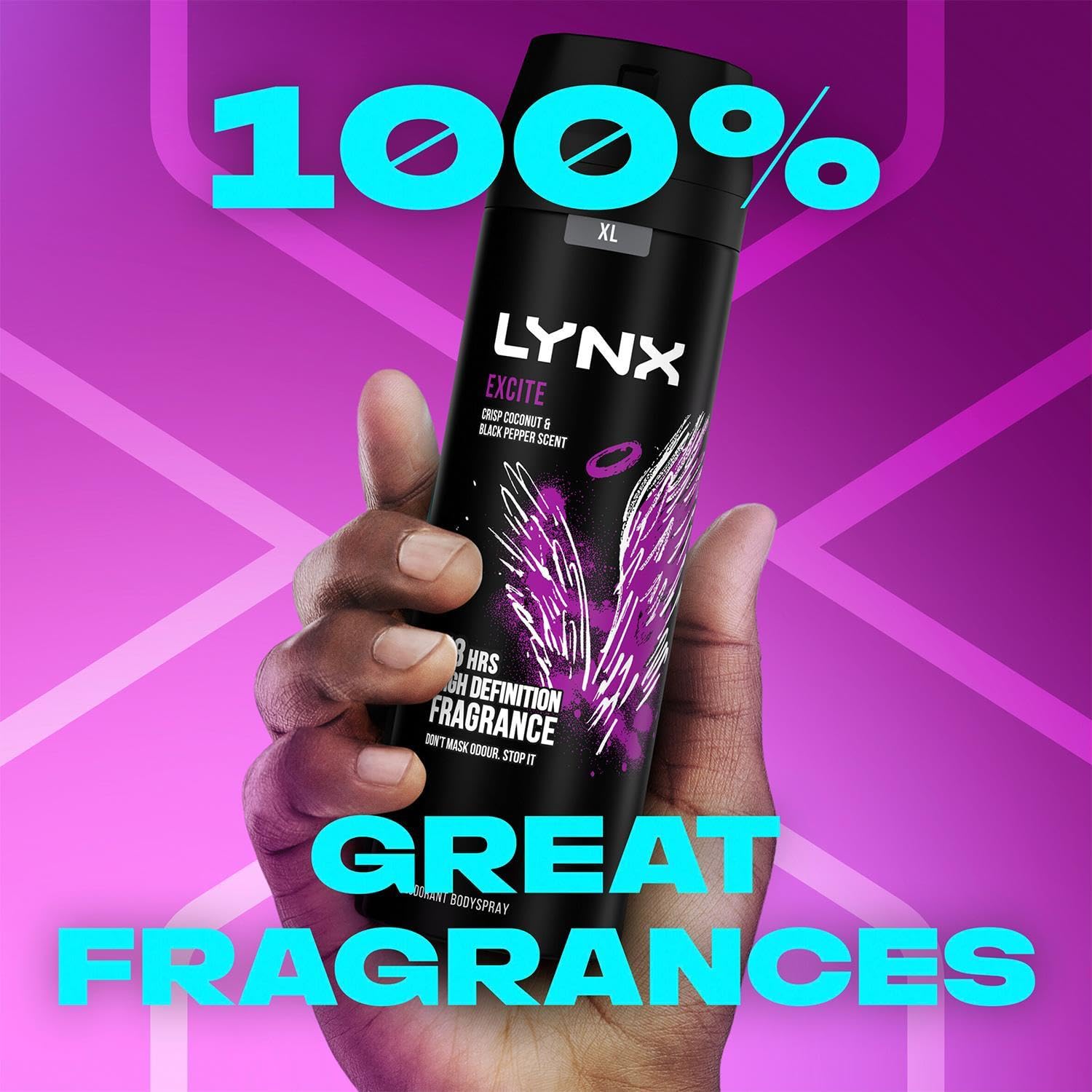 Lynx XL Body Spray 48-Hours High Definition Men's Fragrance Protect from Sweat and Odour with the Unique Scent Masculine Deodorant Spray for Men, 200ml (Excite, Buy 3)