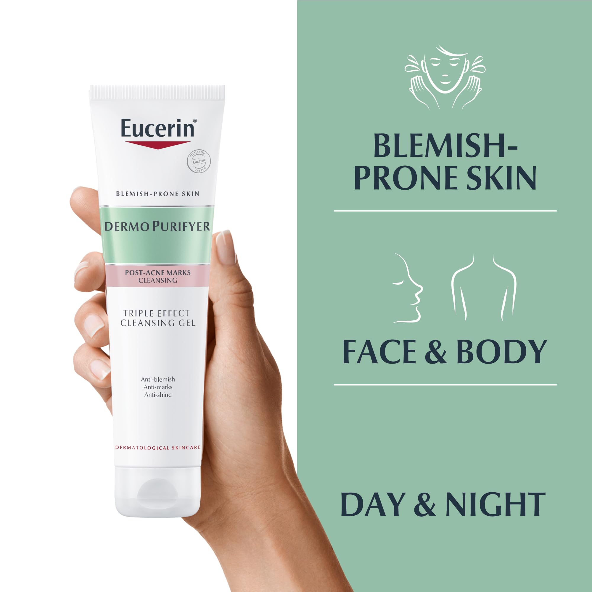 Eucerin DermoPurifyer Triple Effect Cleansing Gel 150ml, Gentle and Effective Facial Cleanser for Blemish-Prone Skin, Non-Comedogenic Face Wash