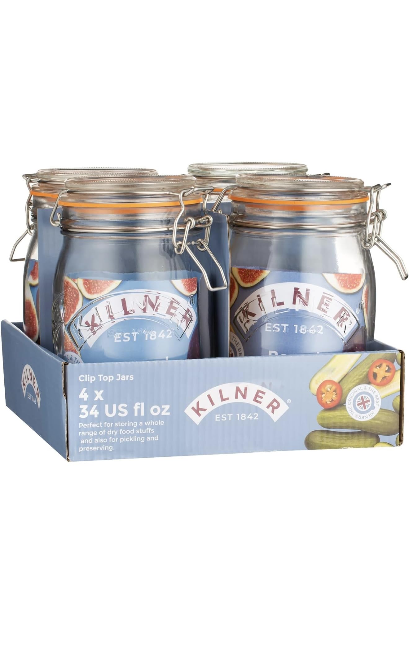 Kilner Clip Top Round Jar - 1000ml (Pack 4)