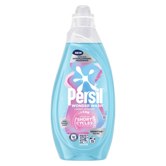 Persil Wonder Wash Sensitive* Non Bio Liquid Detergent Laundry Detergent Featuring a Hypoallergenic Fragrance Fast-Acting Formulation with a Pure Heaven Scent 55 washes (1.485 L)