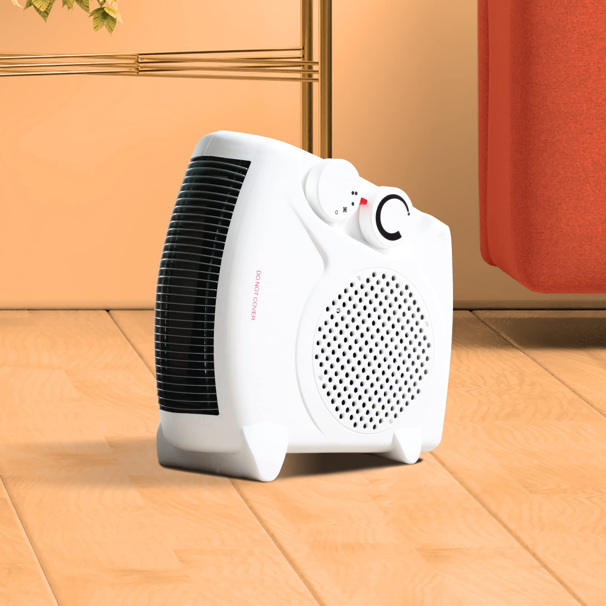 Electric Fan Heater Upright and Flat Portable Heater With Carry Handle Safety Cut-Out Feature Adjustable Control & Fan Only Setting 2000W - White