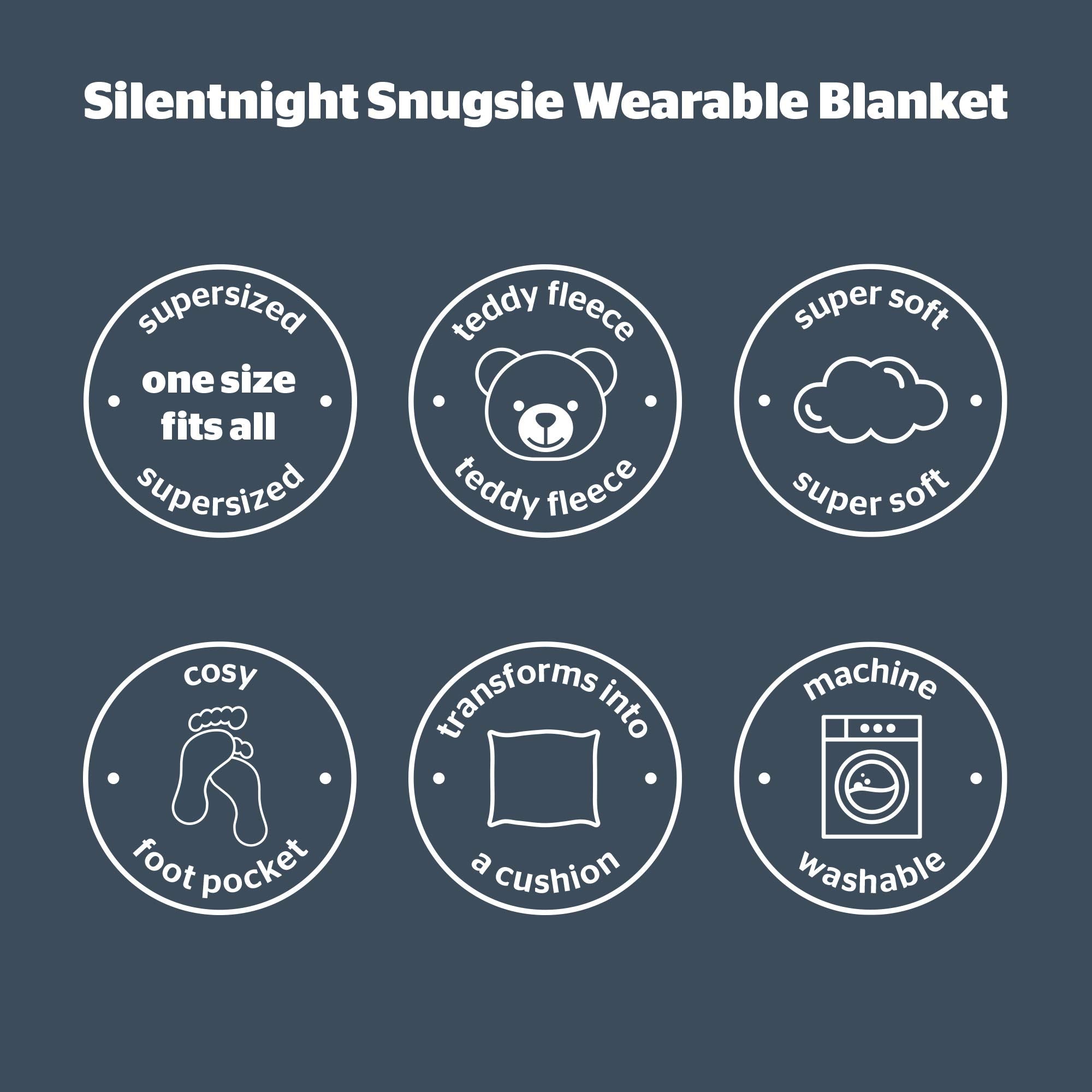 Silentnight Snugsie Wearable Blanket - Soft Teddy Fleece Blanket with Sleeves - 2-in-1 Sleeved blanket and Cushion - Supersized with Foot Pocket , 153 x 203cm