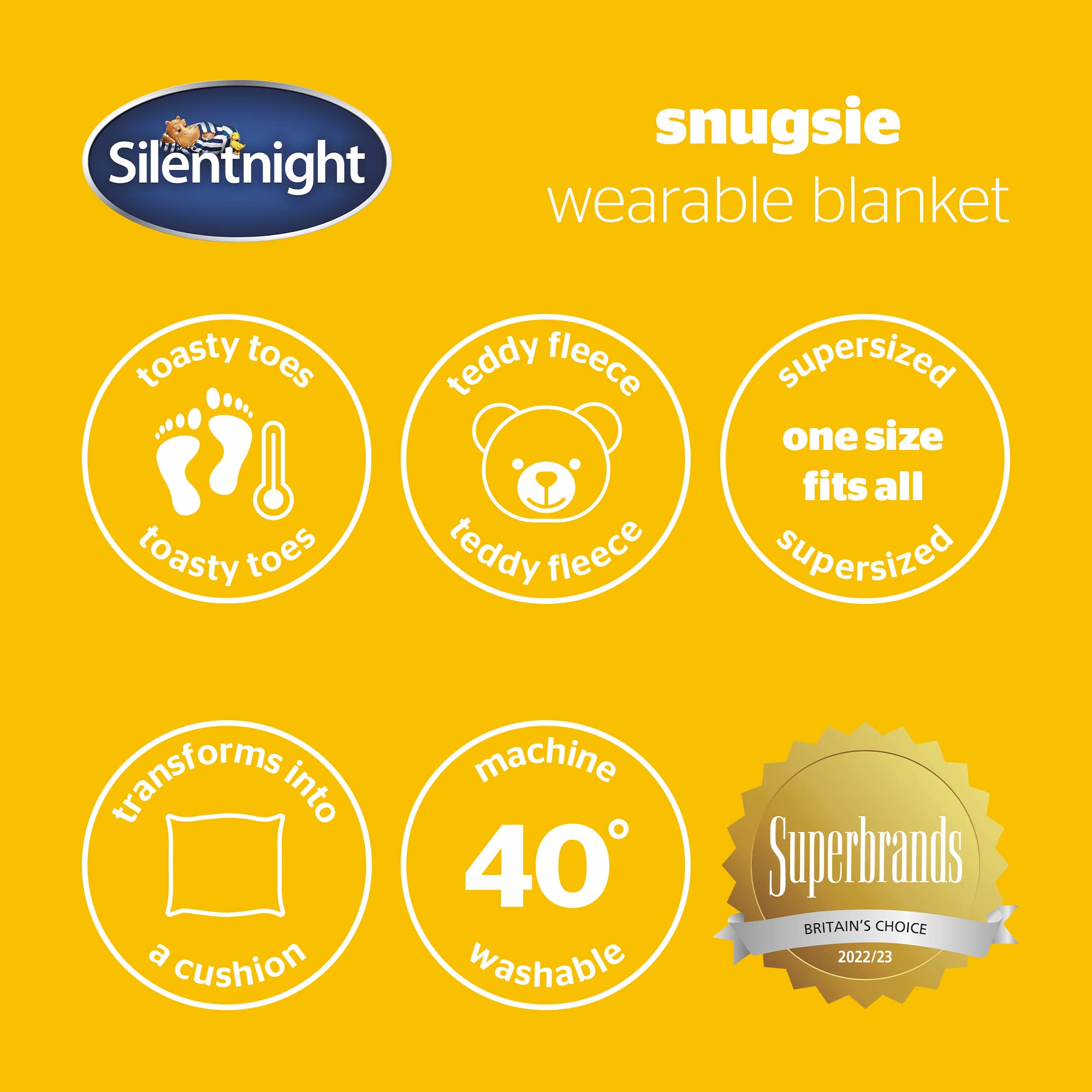 Silentnight Snugsie Wearable Blanket - Soft Teddy Fleece Blanket with Sleeves - 2-in-1 Sleeved blanket and Cushion - Supersized with Foot Pocket , 153 x 203cm