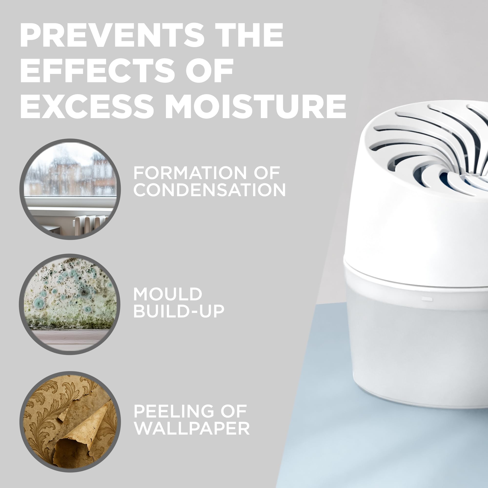 UniBond AERO 360° Humidity Absorber with 1x Refill, Dehumidifier for Effective Air Circulation, Humidity Controller Reduces Excess Moisture, 1 Device incl. 1 refill tab 450g